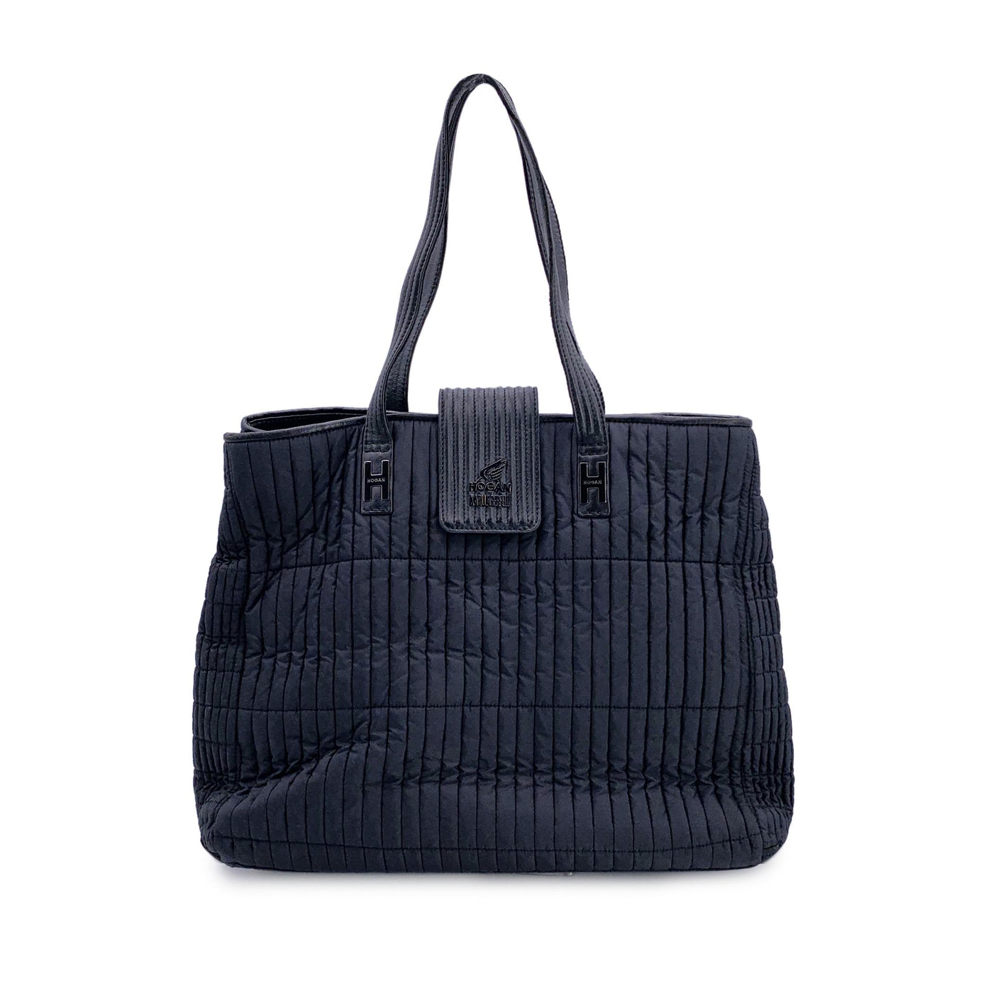 Hogan by Karl Lagerfeld Black Nylon Kushion Shoulder Bag Tote