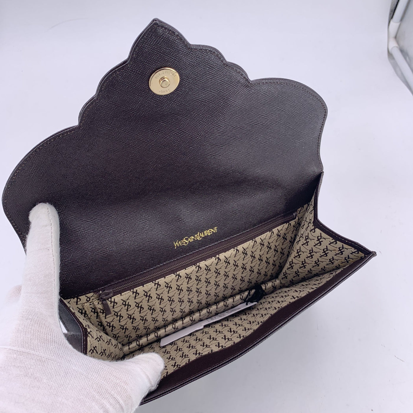 Yves Saint Laurent Vintage Brown Leather YSL Logo Flap Clutch Bag