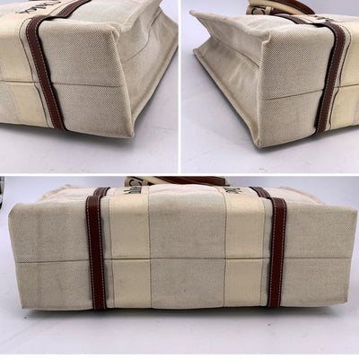 Chloe Beige Linen Canvas and Leather Large Woody Tote Bag