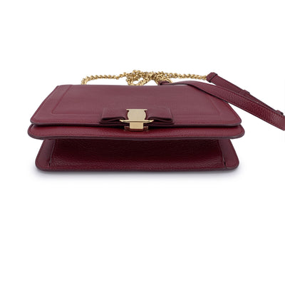 Salvatore Ferragamo Burgundy Leather Vara Bow Flap Shoulder Bag