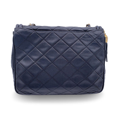 Chanel Vintage Dark Blue Quilted Leather CC Logo Tassel Shoulder Bag