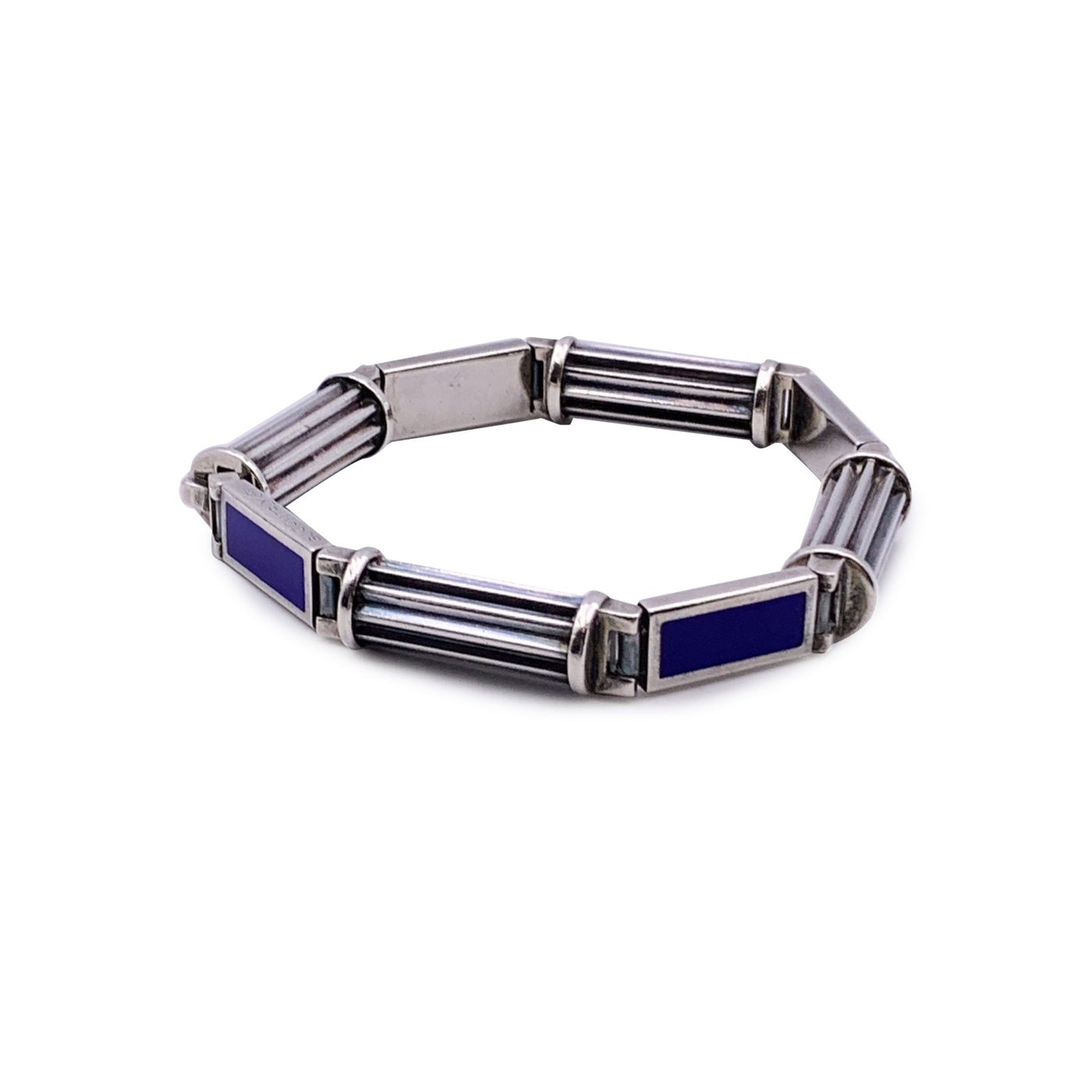 Gucci Vintage Sterling Silver 925 Blue Enamel Bracelet Bangle