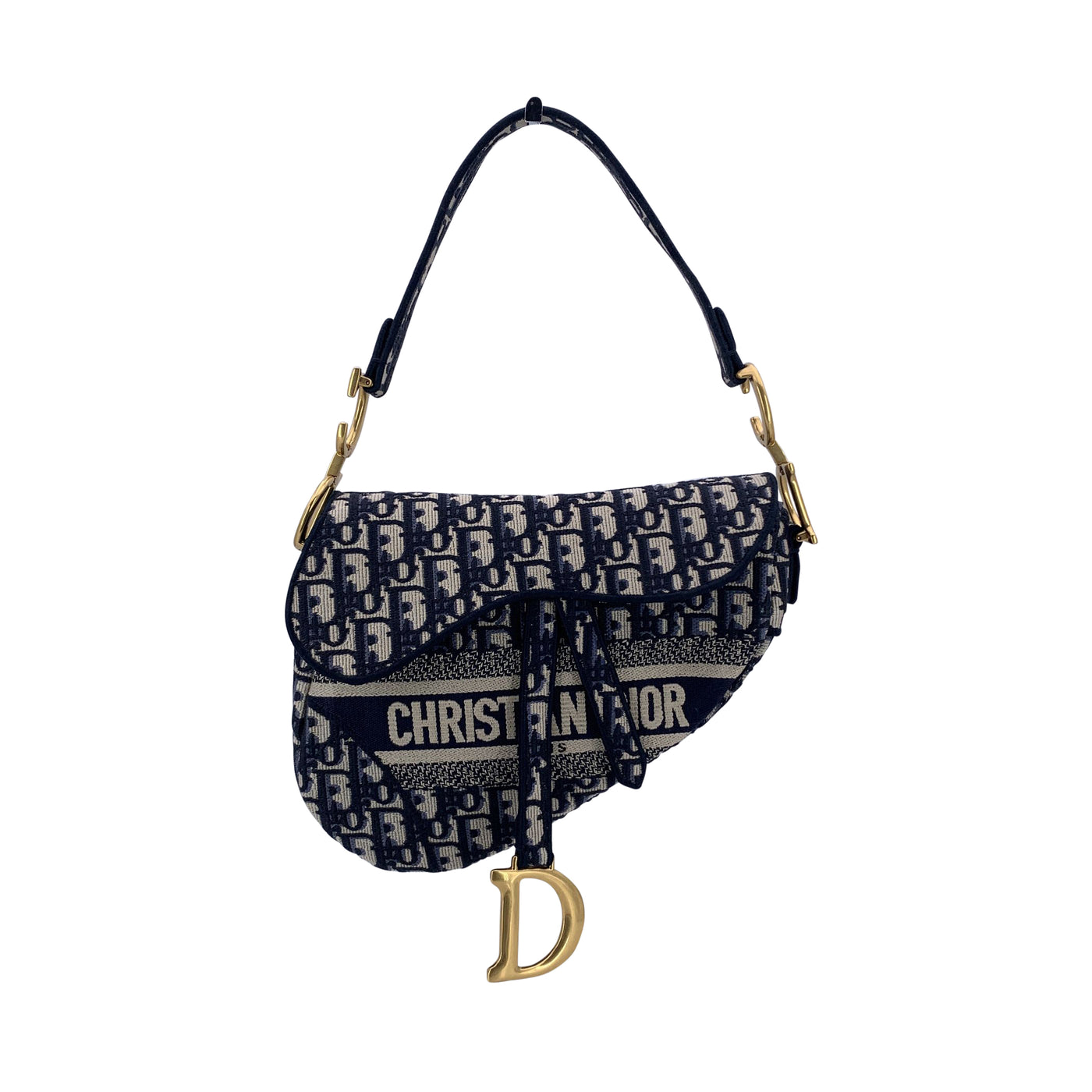 Christian Dior Blue Jacquard Oblique Canvas Embroidery Saddle Bag