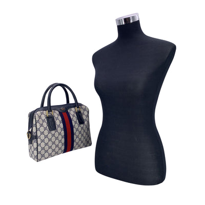 Gucci Vintage Blue Monogram Canvas Ophidia Satchel Bag with Stripes