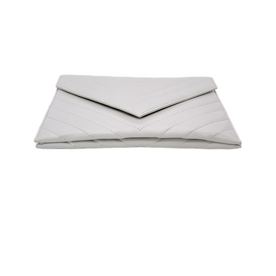 Yves Saint Laurent Vintage White V Quilted Leather Small Clutch Bag