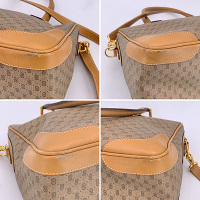 Gucci Vintage Beige Monogram Canvas Satchel Handbag with Strap