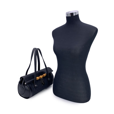 Gucci Black GG Monogram Canvas Bamboo Bullet Shoulder Bag
