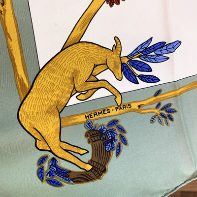 Hermes Vintage Silk Scarf Alphabet III 1990 Annie Faivre Light Green