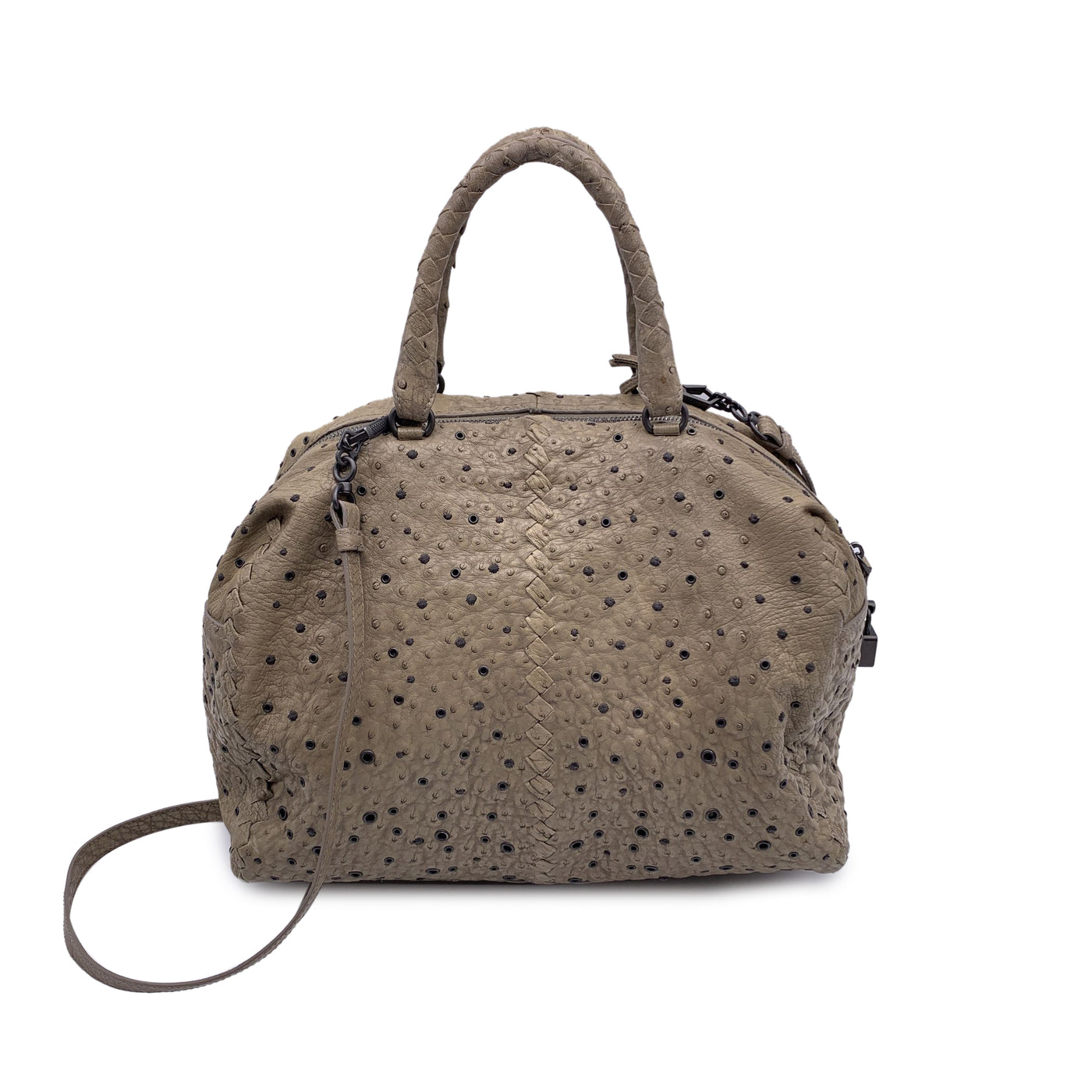 Bottega Veneta Taupe Leather Leather Eyelets Satchel Bag with Strap