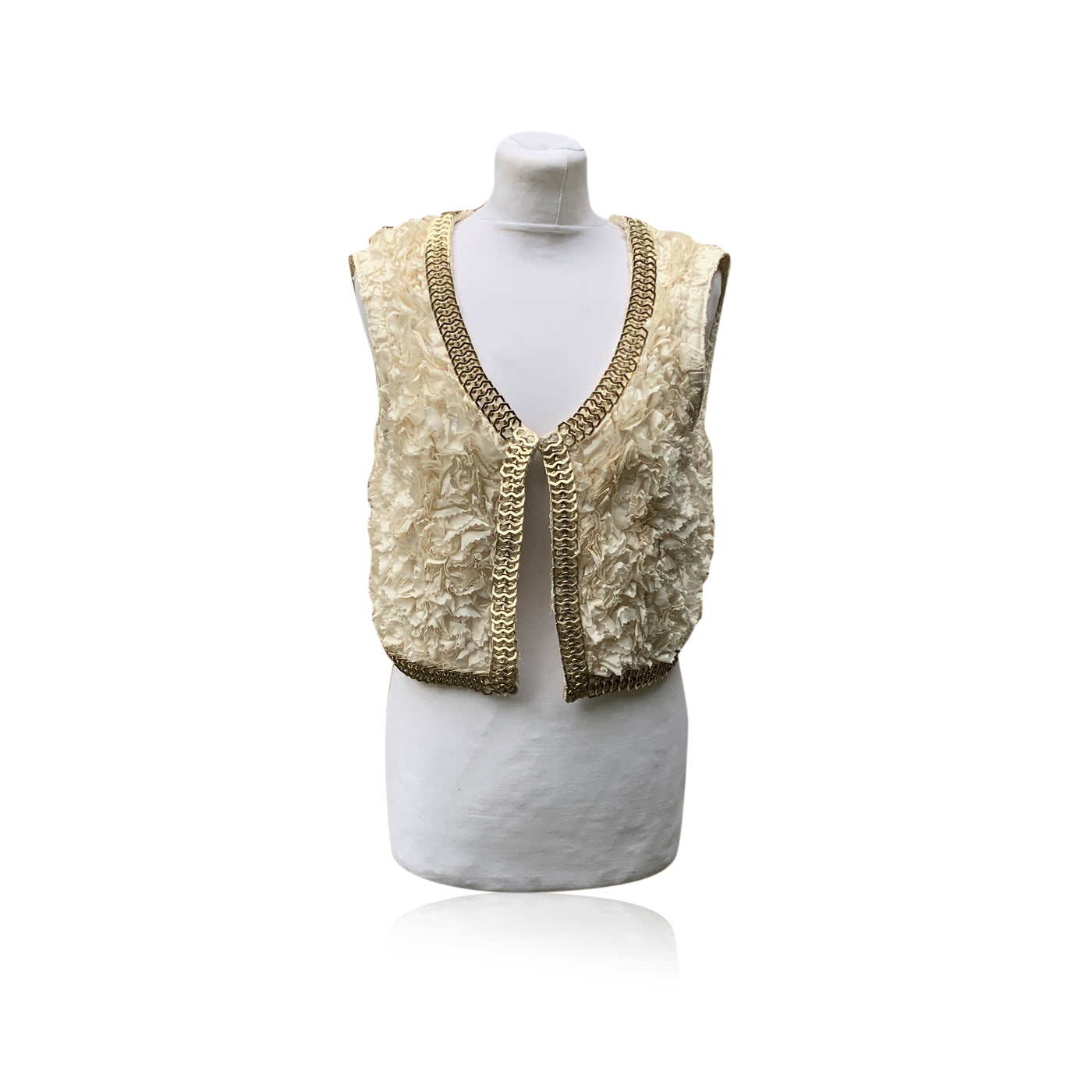 Givenchy White Ruffled Cropped Vest Sleeveless Jacket Size M