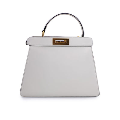 Fendi White Leather Peekaboo ISeeU Medium Top Handle Satchel