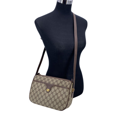 Gucci Vintage Beige Monogram Canvas Zip Messenger Crossbody Bag