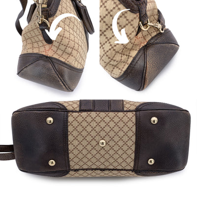 Gucci Beige Brown Diamante Canvas Horsebit Catherine Satchel Bag