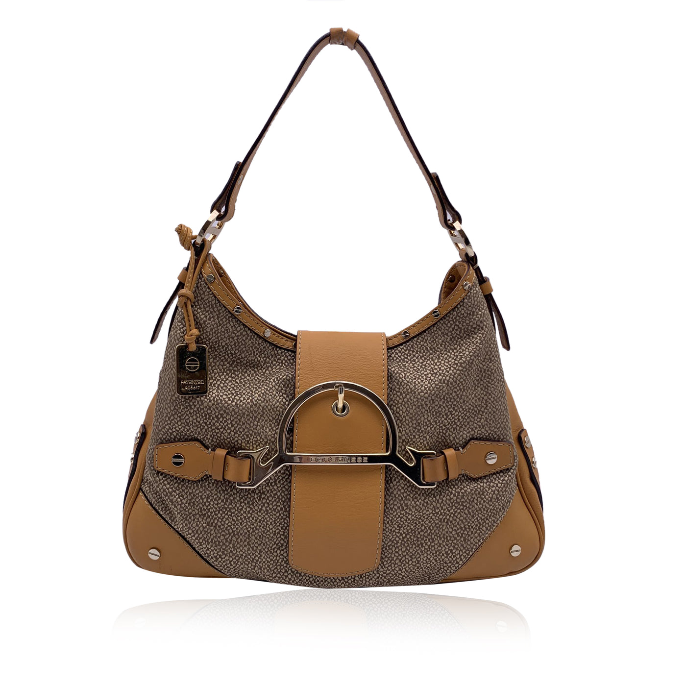 Borbonese Beige Op Canvas and Leather Hobo Shoulder Bag