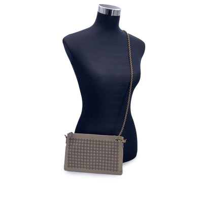 Bottega Veneta Taupe Intrecciato Leather Shoulder Bag Zip Pouch