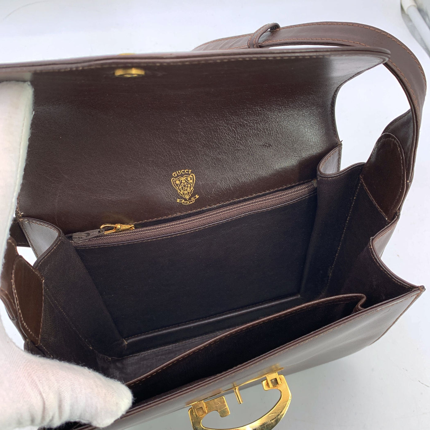 Gucci Vintage Brown Leather Box Shoulder Bag Handbag