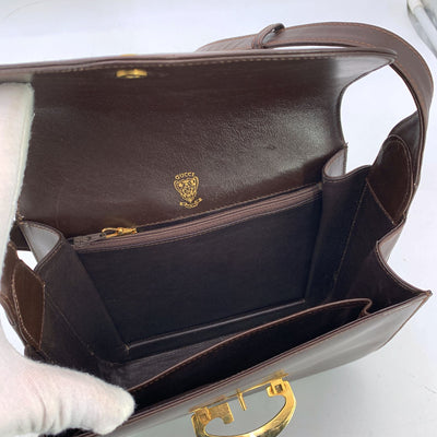 Gucci Vintage Brown Leather Box Shoulder Bag Handbag