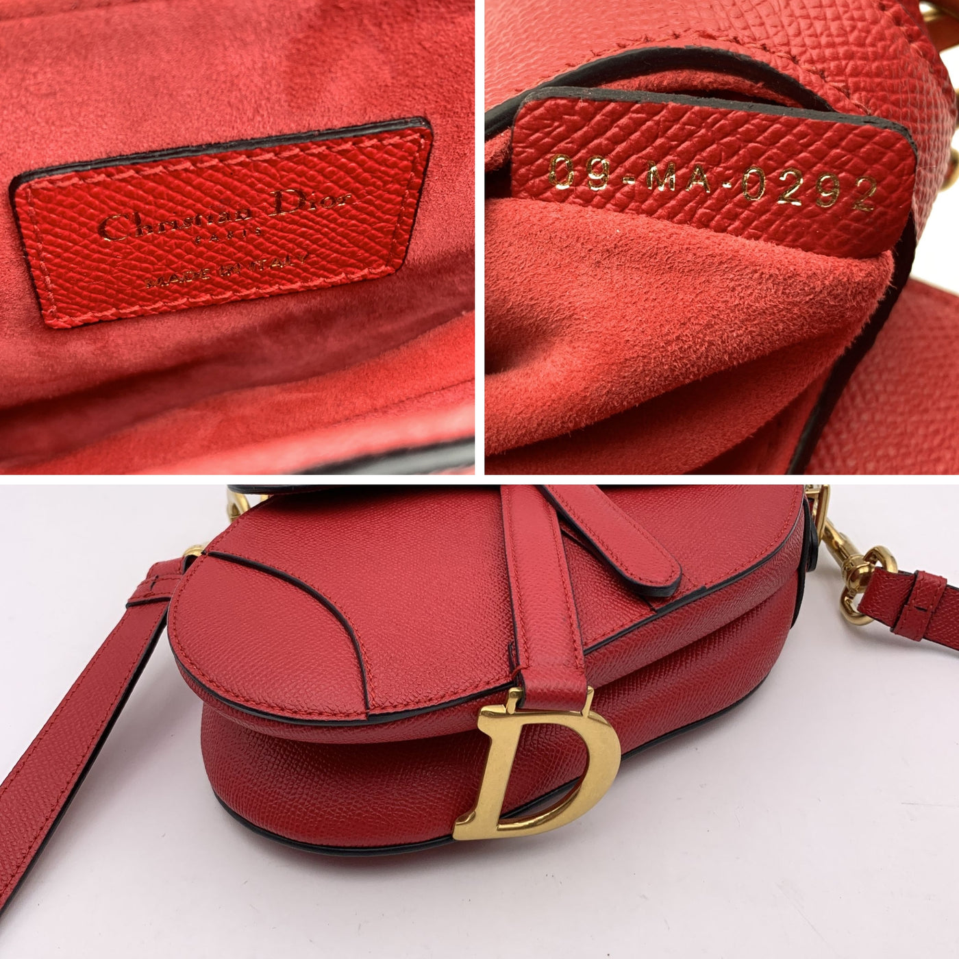 Christian Dior Red Leather Mini Saddle Bag with Shoulder Strap