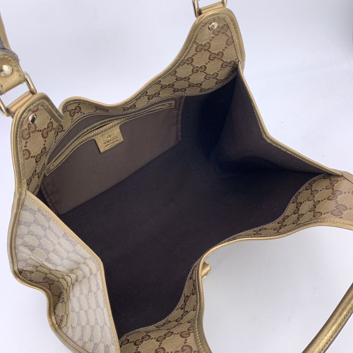 Gucci Gold Crystal GG Canvas Pushlock Bardot Hobo Bag
