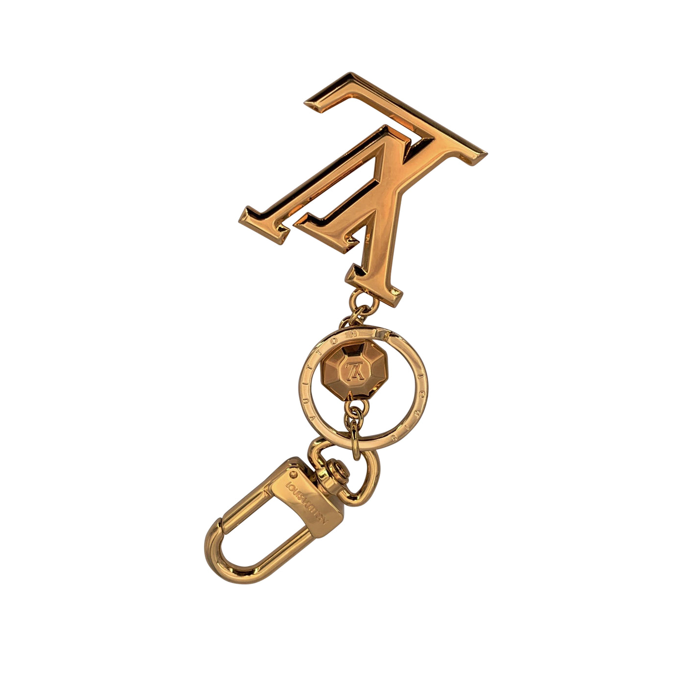 Louis Vuitton Gold Metal Lv Faccettes Keyring Chain Bag Charm