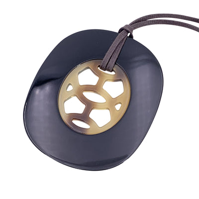 Hermes Paris Black Acrylic Lift Necklace Oval Pendant