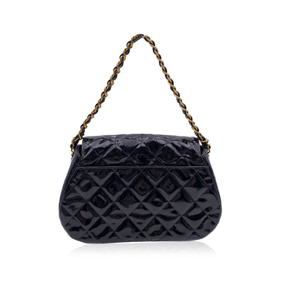 Chanel Vintage Black Quilted Patent Leather Chain Handle Bag