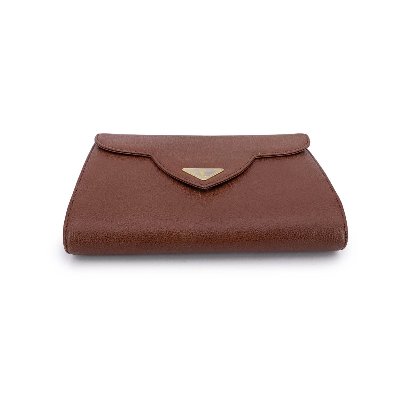 Yves Saint Laurent Vintage Brown Leather YSL Flap Clutch Bag Handbag