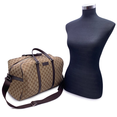 Gucci Beige Monogram Canvas Duffle Weekender Travel Bag with Strap