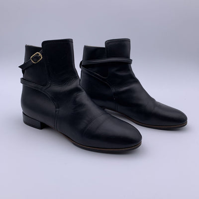 L'Autre Chose Black Leather Women Flat Ankle Boots Shoes US Size 38.5