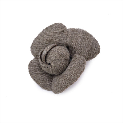 Chanel Vintage Grey Tweed Flower Brooch Pin Camelia Camellia