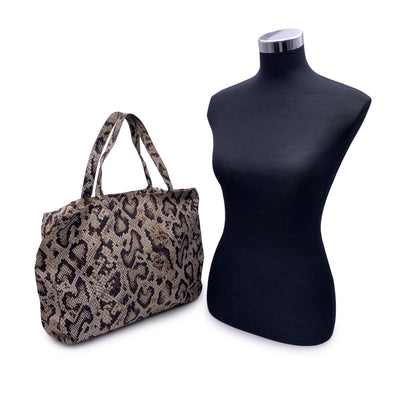 D&G Dolce & Gabbana Beige Animalier Pattern Nylon Tote Bag