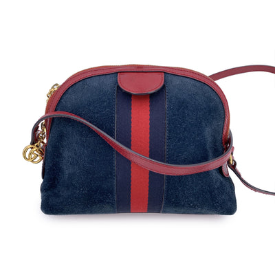 Gucci Blue Suede Ophidia Dome Crossbody Shoulder Bag