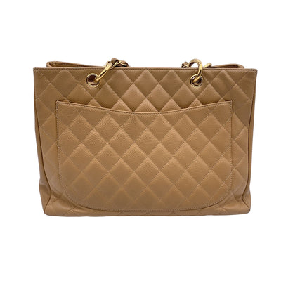 Chanel Beige Quilted Caviar Leather GST Grand Shopping Tote Bag