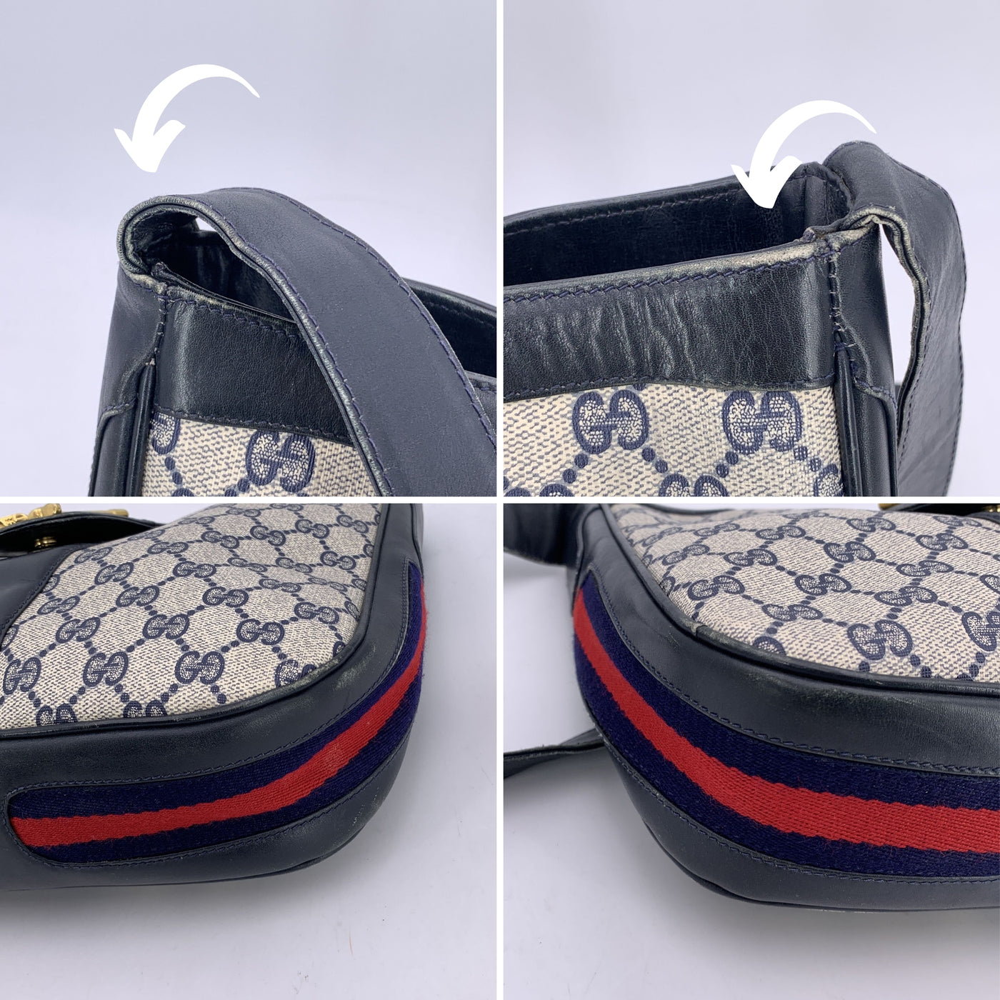 Gucci Vintage Navy Blue Monogram Canvas Shoulder Bag Tote