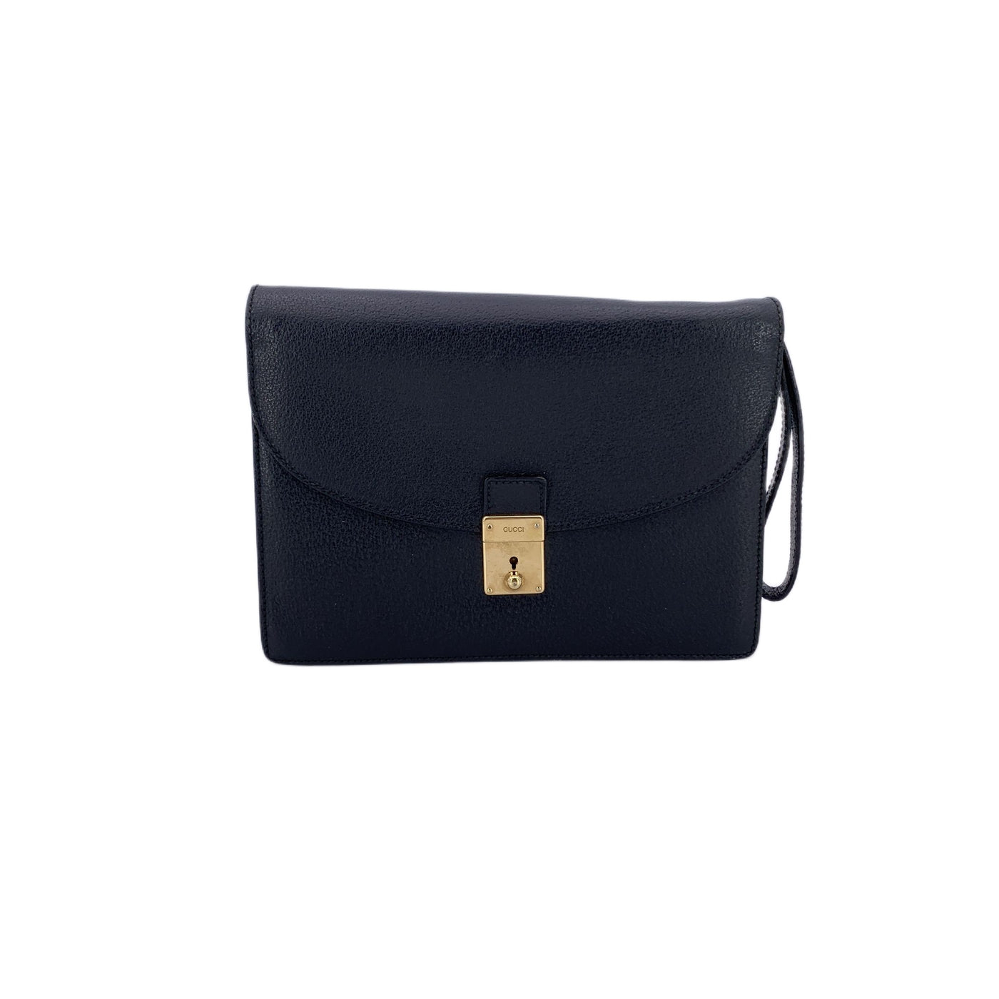 Gucci Vintage Black Leather Clutch Bag Wristlet Wrist Bag