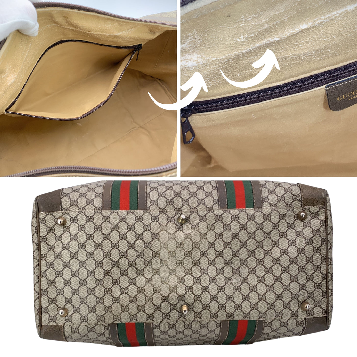 Gucci Vintage Beige GG Monogram Canvas Web Duffle Travel Bag