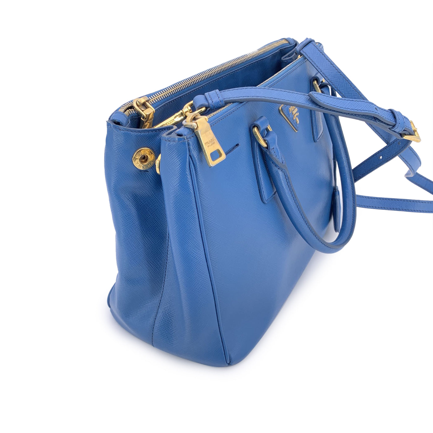 Prada Blue Saffiano Leather Galleria 2 Way Tote Satchel Bag