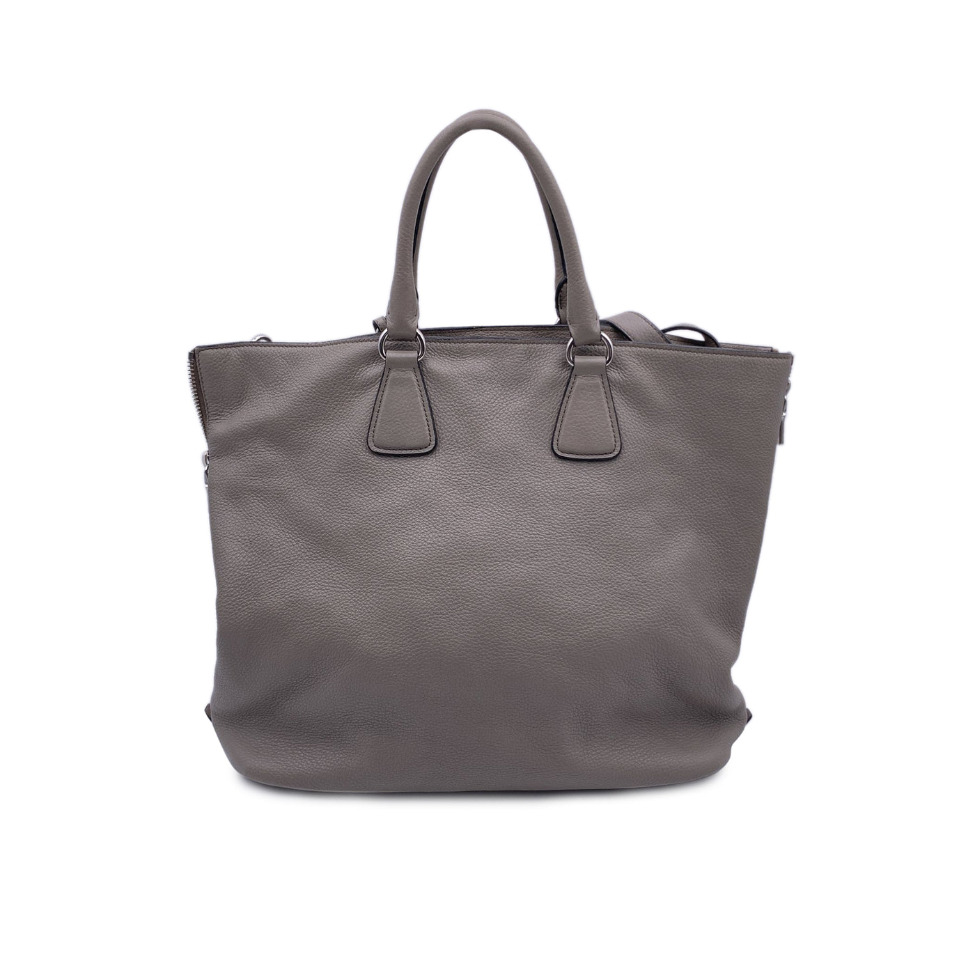 Prada Grey Taupe Leather Tote Satchel Bag with Strap BN2419