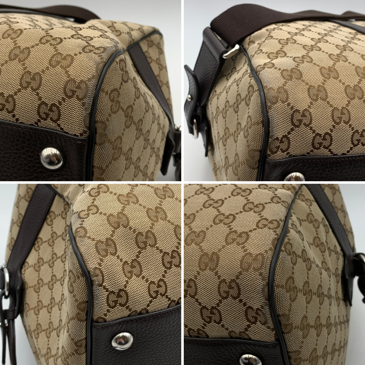 Gucci Beige Monogram Canvas Duffle Weekender Travel Bag with Strap