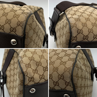 Gucci Beige Monogram Canvas Duffle Weekender Travel Bag with Strap