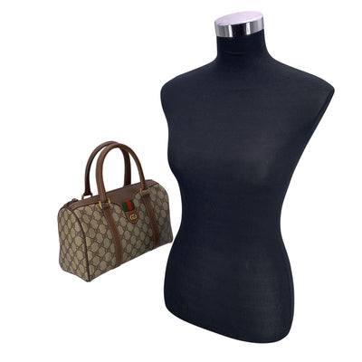 Gucci Vintage Beige Monogram Canvas and Leather Web Boston Bag