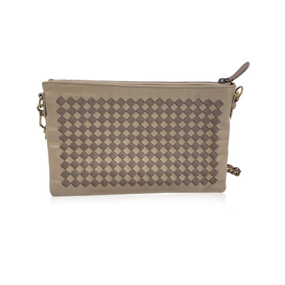 Bottega Veneta Taupe Intrecciato Leather Shoulder Bag Zip Pouch