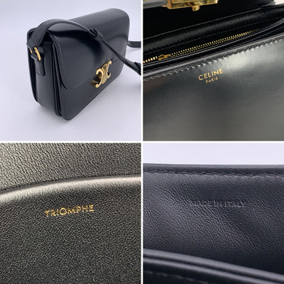 Celine Black Leather Triomphe Classique Medium Shoulder Bag