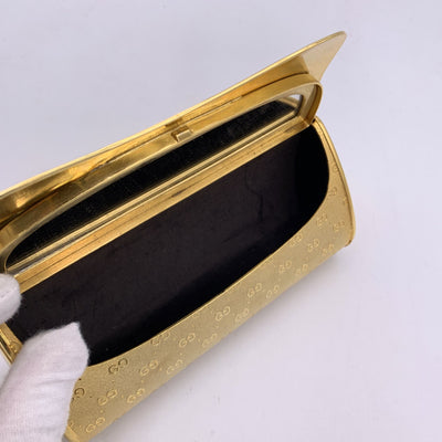 Gucci Vintage Rare Gold Metal GG Monogram Evening Clutch Bag