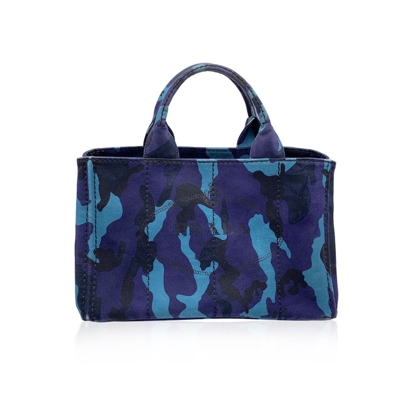 Prada Blue Camouflage Canvas Canapa Logo Tote Bag