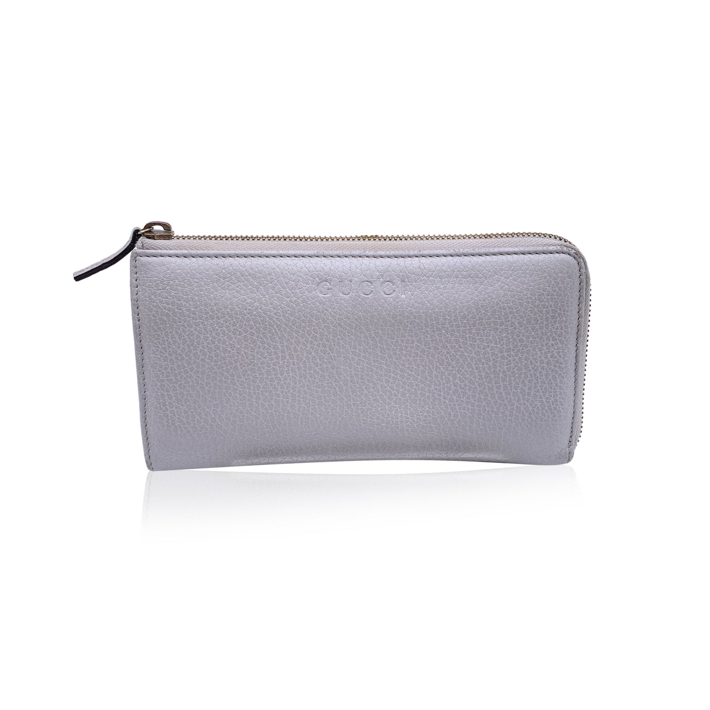 Gucci Silver Tone Leather Continental Zip Wallet Coin Purse