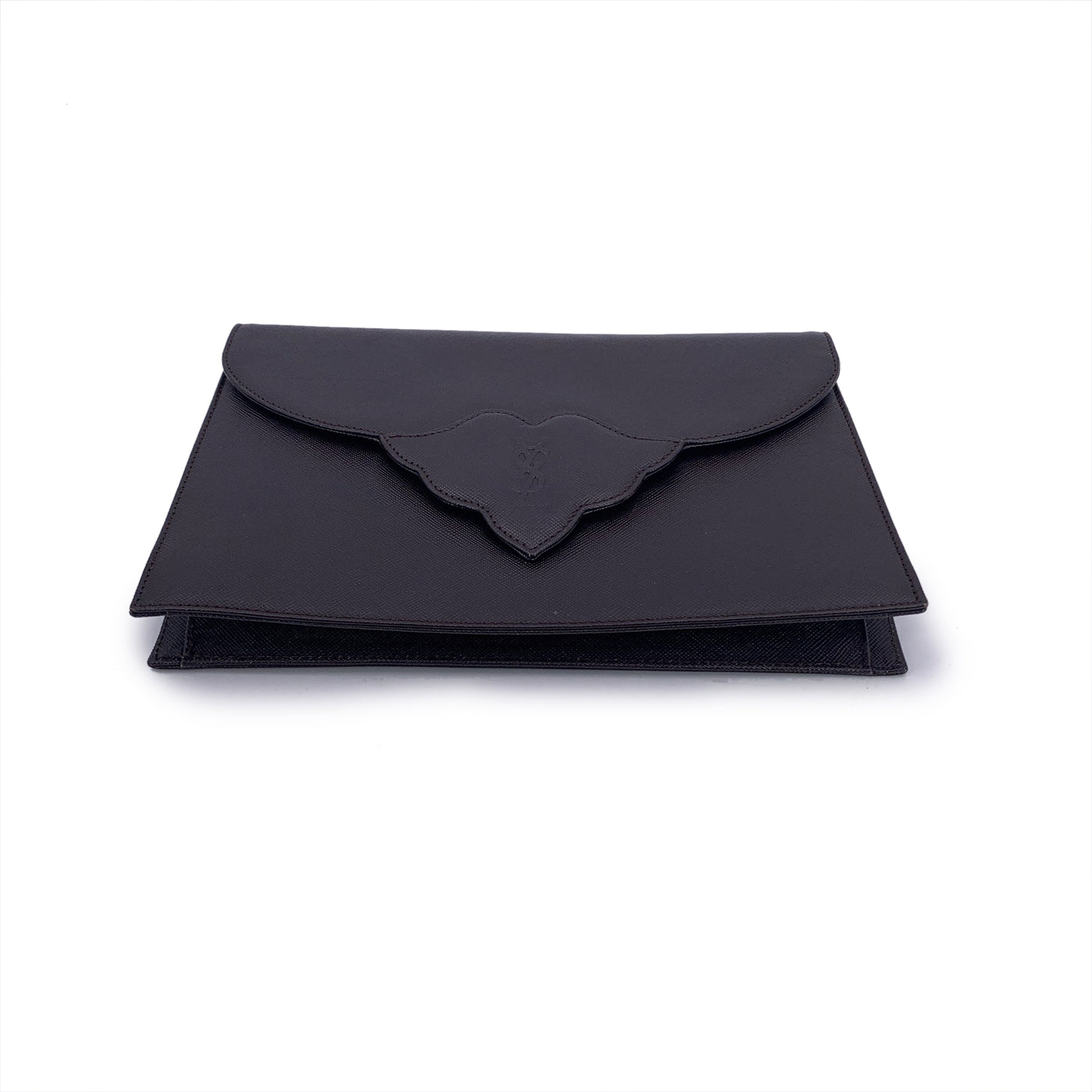Yves Saint Laurent Vintage Brown Leather YSL Logo Flap Clutch Bag