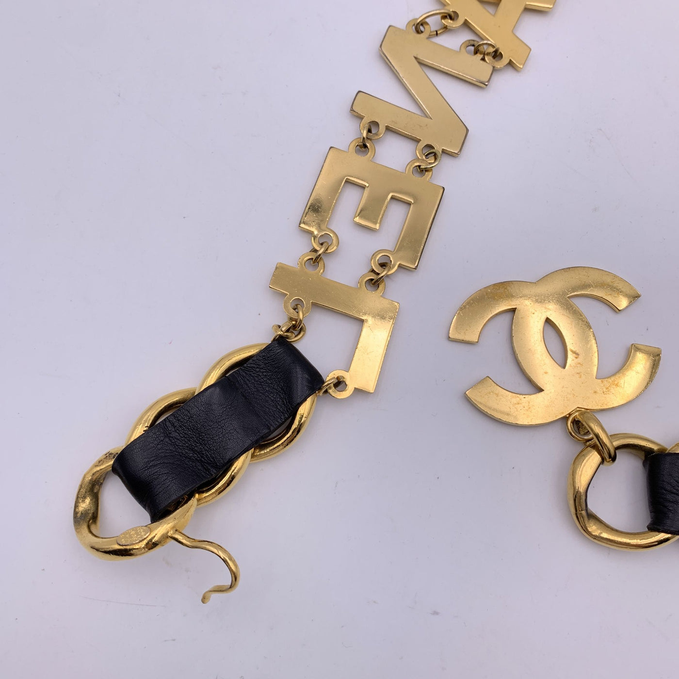 Chanel Rare Vintage Gold Metal Spell Out Coco Chanel Chain Belt