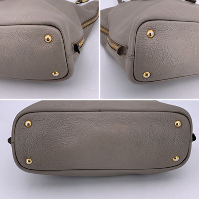 Prada Grey Taupe Leather Tote Satchel Shopping Bag