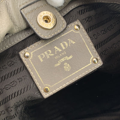 Prada Grey Taupe Leather Tote Satchel Shopping Bag